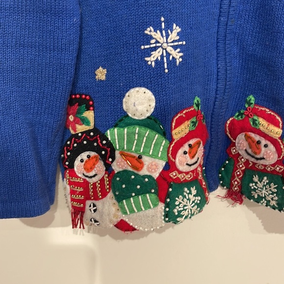 VINTAGE blue Tiara INTERNATIONAL Christmas Holiday long sleeved Sweater small - Picture 2 of 7